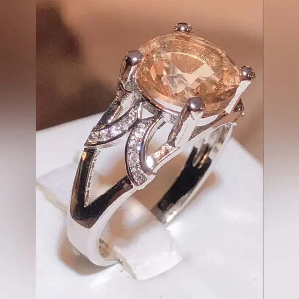 Sterling Silver Yellow Stone Ring (7.5)